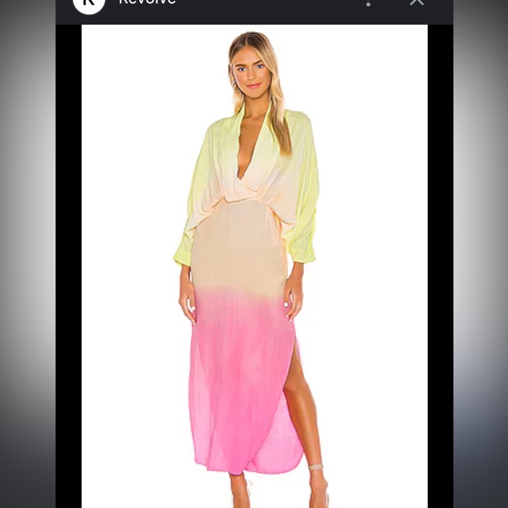 S/W/F SWF Sunset Plunge Ombre Sherbet Pink Yellow Maxi Dress Women’s Size Small